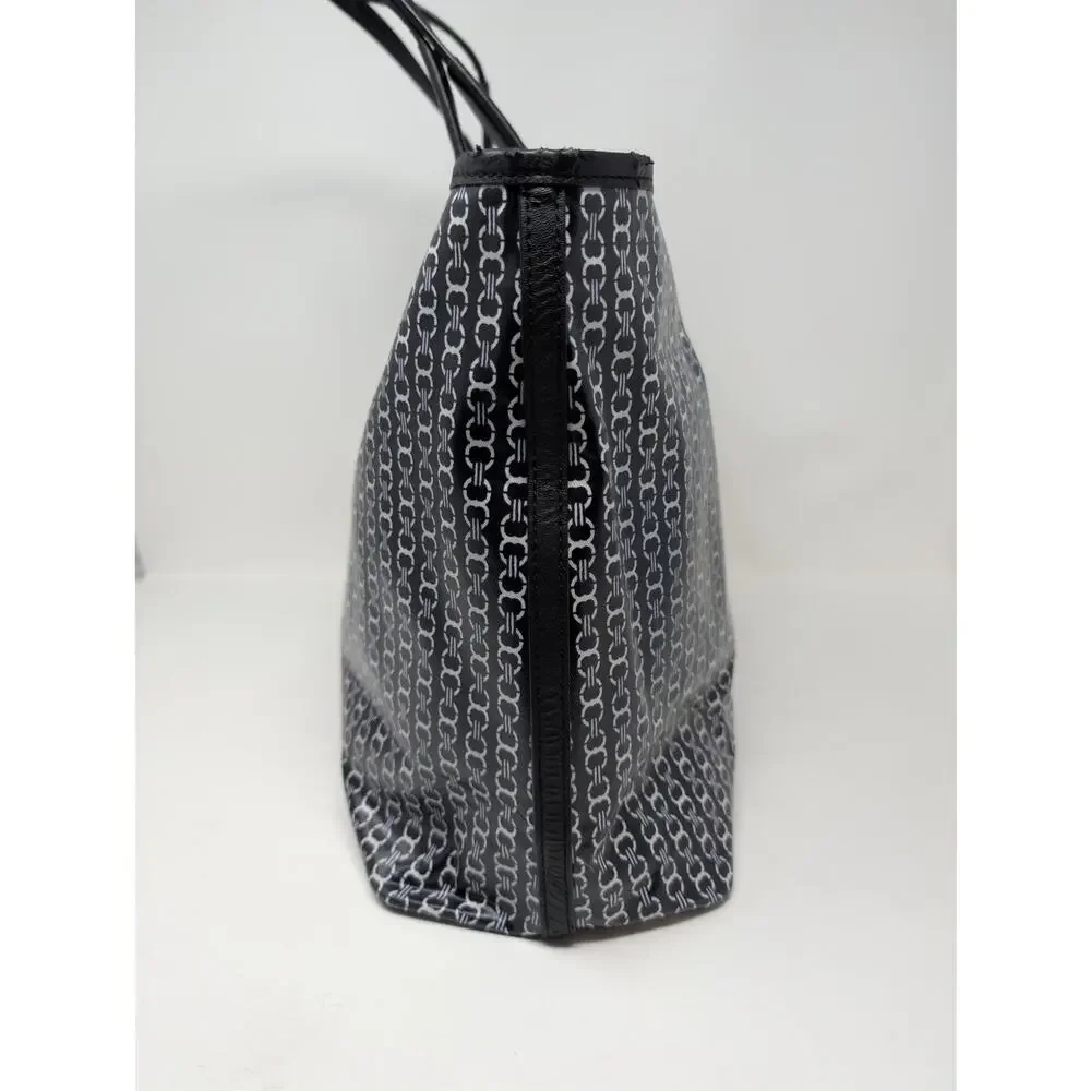Tory Burch Gemini Link Tote Black Logo Print Coated Canvas Carryall